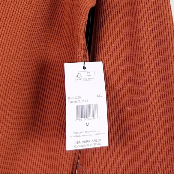 NWT Volcom Stone Thermality Long Sleeve Thermal Knit Graphic Top Dark Clay - Picture 8 of 10